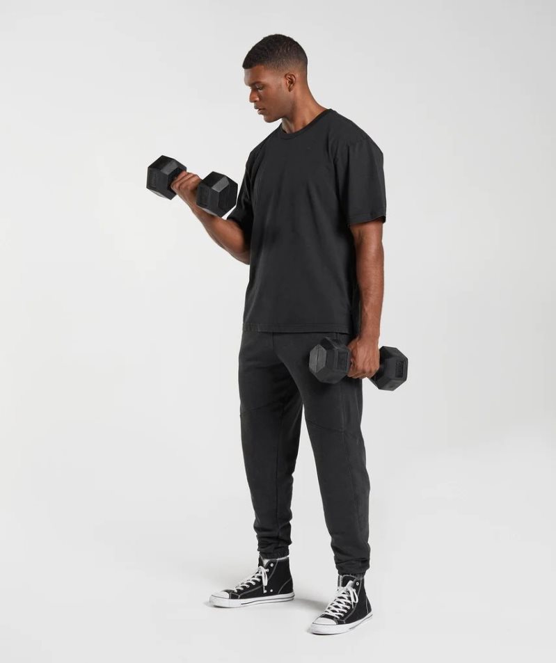 Men's Gymshark Power Washed T-Shirts Black | CA A7N081